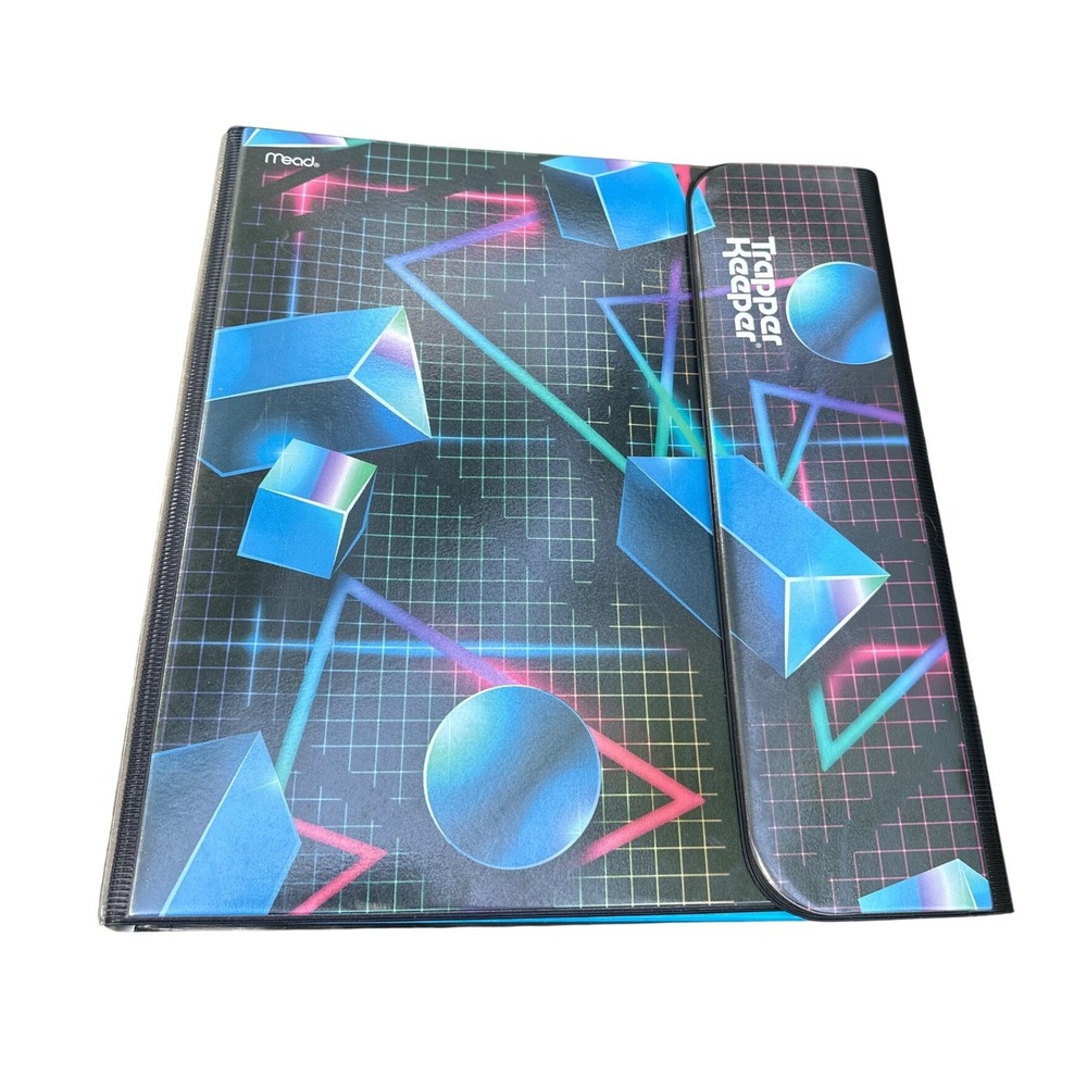 Mead Trapper Keeper Binder Retro 80s Vaporwave Geometric Shapes with Portfolios